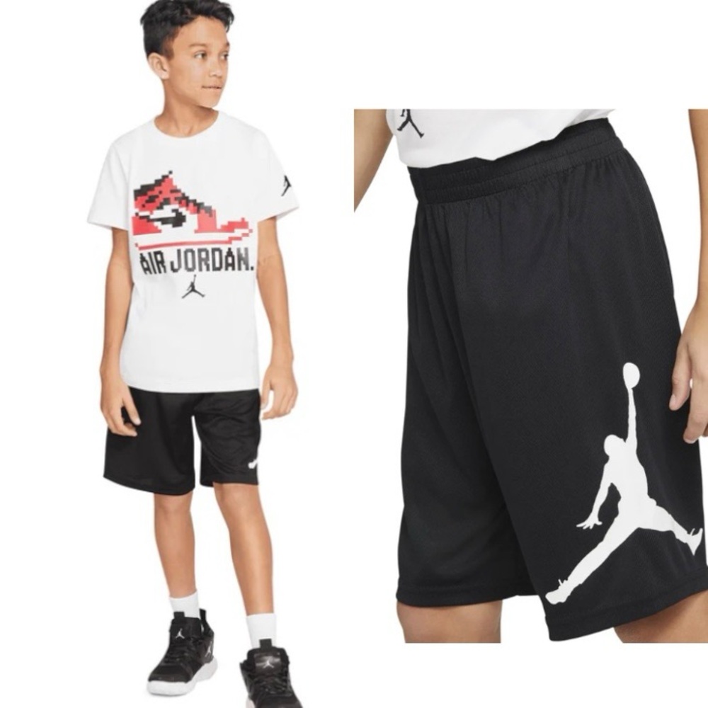 *NWT Jordan jumpman Boys Medium (10-12yrs) mesh logo athletic shorts black white